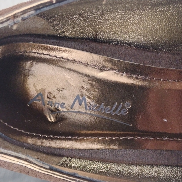 Anne Michelle Flare Brown Multicolored Faux Suede Almond Peep Toe Stiletto Heel - Picture 13 of 16